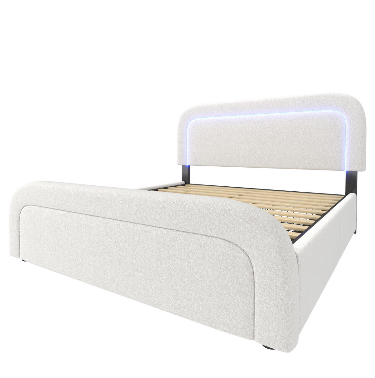 BETT mit LED, USB und 4 Schubladen 160x200 cm Sherpa Weiß - Weiß, Metall (160/200cm) - Meubliv