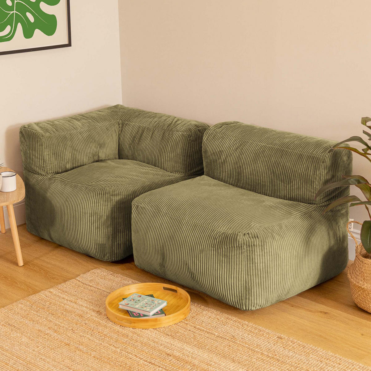 SITZSACK-SOFA 2-tlg.: Ecksessel, Sessel - Grün, Textil (195/68/100cm) - icon