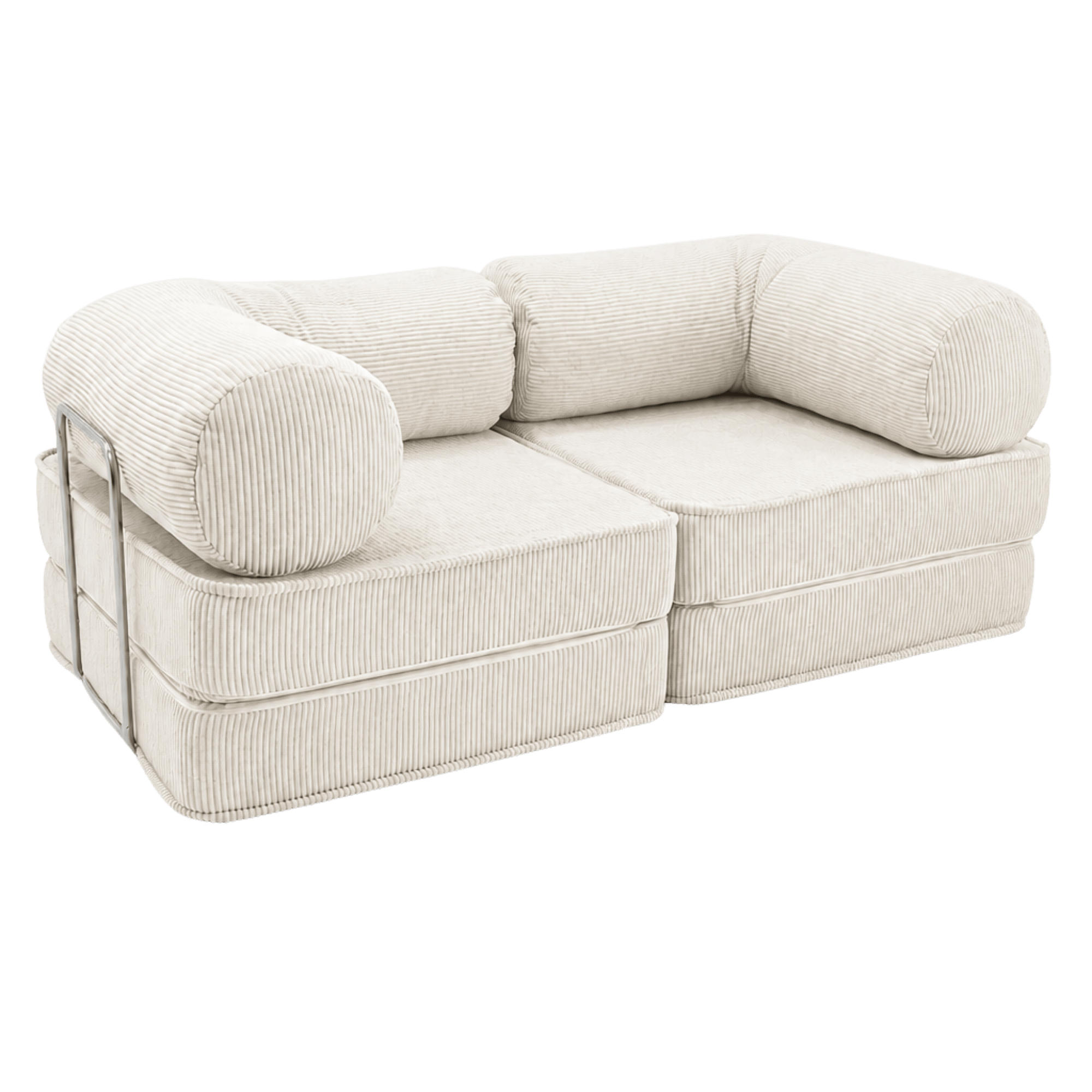 SCHLAFSOFA 2-Sitzer modular, als 2 Sessel nutzbar, aus Cord in Creme - Chromfarben/Creme, Textil/Metall (200/70/100cm) - SURB