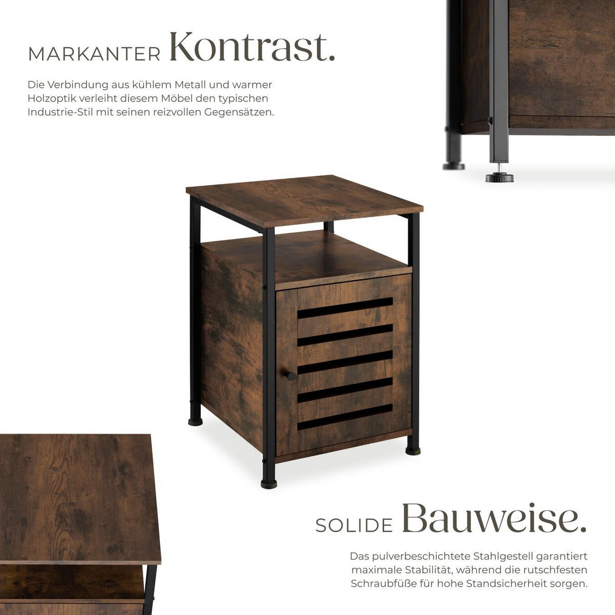 BEISTELLSCHRANK Cork,40,5 x 40,5 x 60,5 cm,Industrial Holz dunkel, rustikal - Rostfarben, Holz (40.5/60.5/40.5cm) - tectake