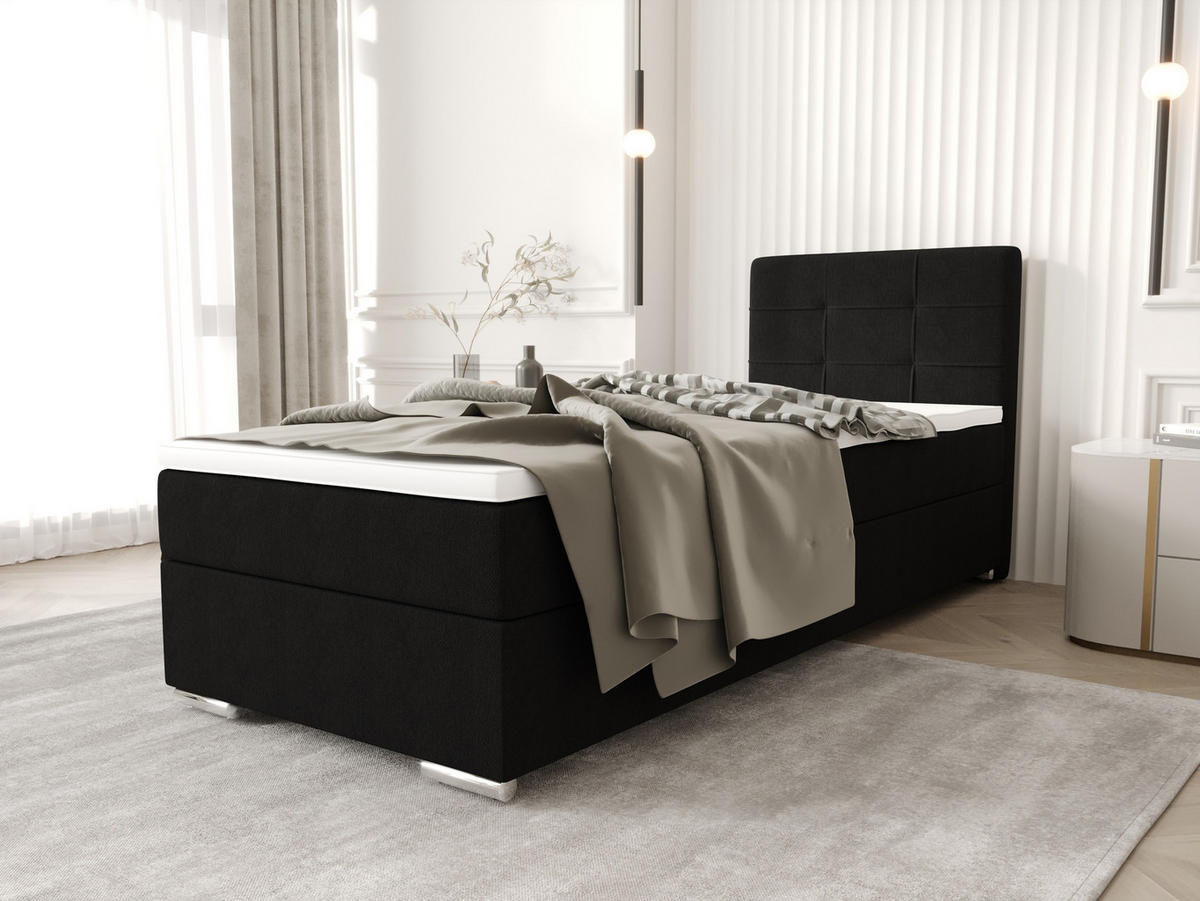 BOXBETT ZILANO 1 mit Matratze H3 und Topper 90x200 Cosmic 100 - Schwarz, Holz/Textil (90/200cm) - Bedante