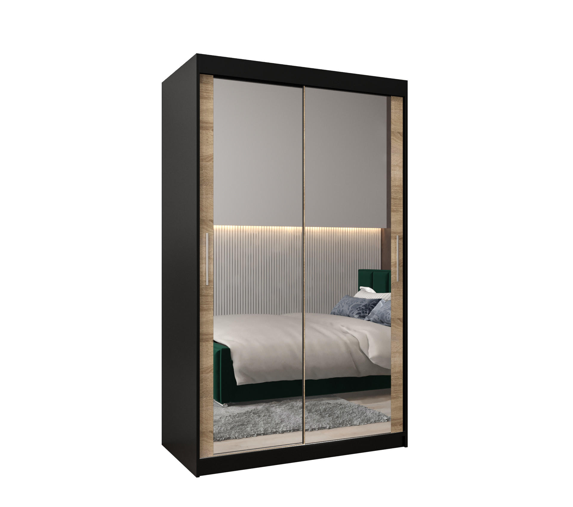 SCHWEBETÜRENSCHRANK 200/120/62 2-türig - Silberfarben/Schwarz, Holz/Kunststoff (120/200/62cm) - Abiks Möbel