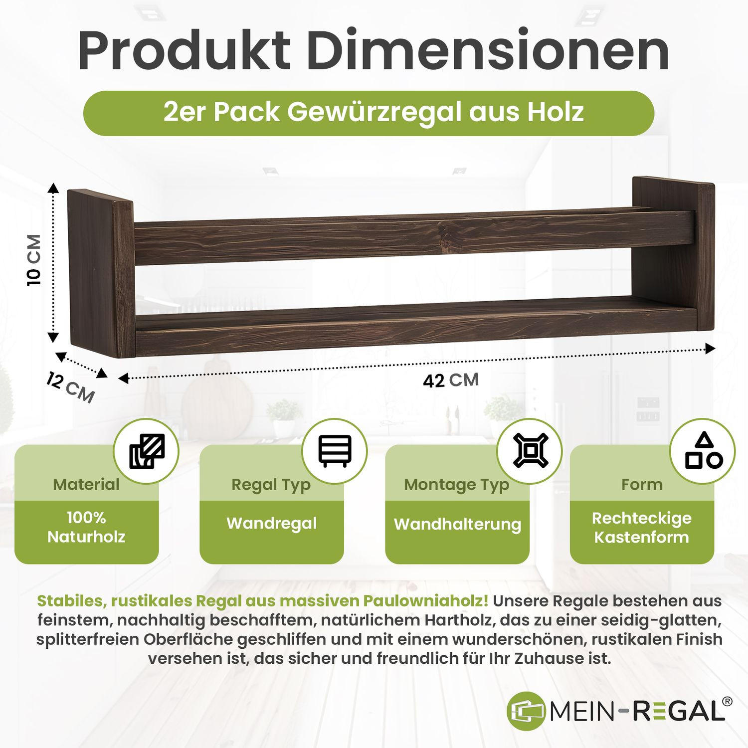 WANDREGAL ALMA Massivholz 2er-Set - Braun, Holzwerkstoff (12/10/42cm) - Mein-Regal