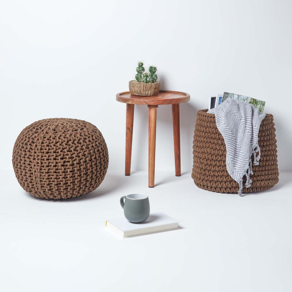 STRICK-POUF braun, 40/40/35 cm - Braun, Textil (40/35/40cm) - Homescapes