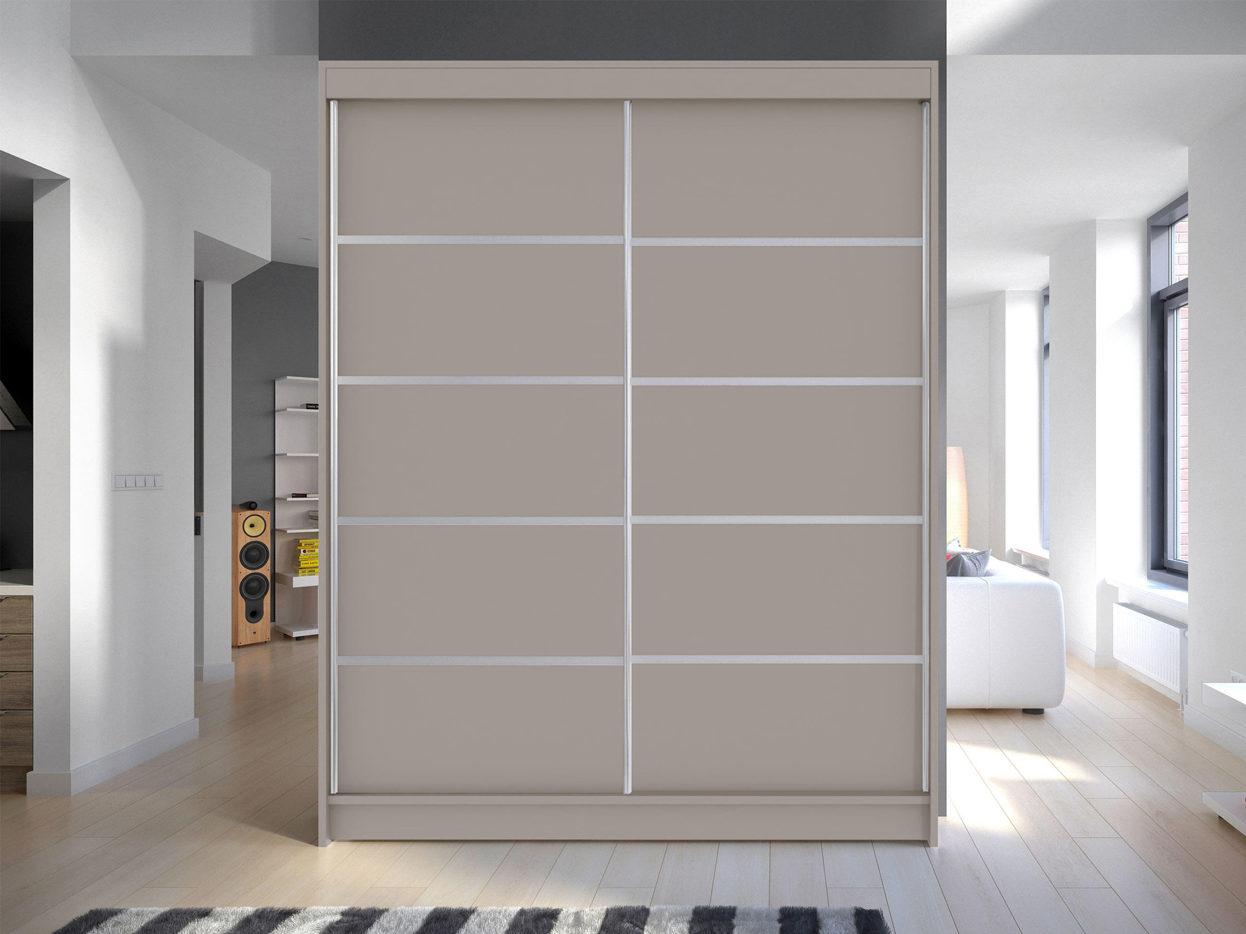 SCHWEBETÜRENSCHRANK Camino IV - Kaschmir/Silberfarben, Holzwerkstoff/Metall (150/200/58cm) - MIRJAN24