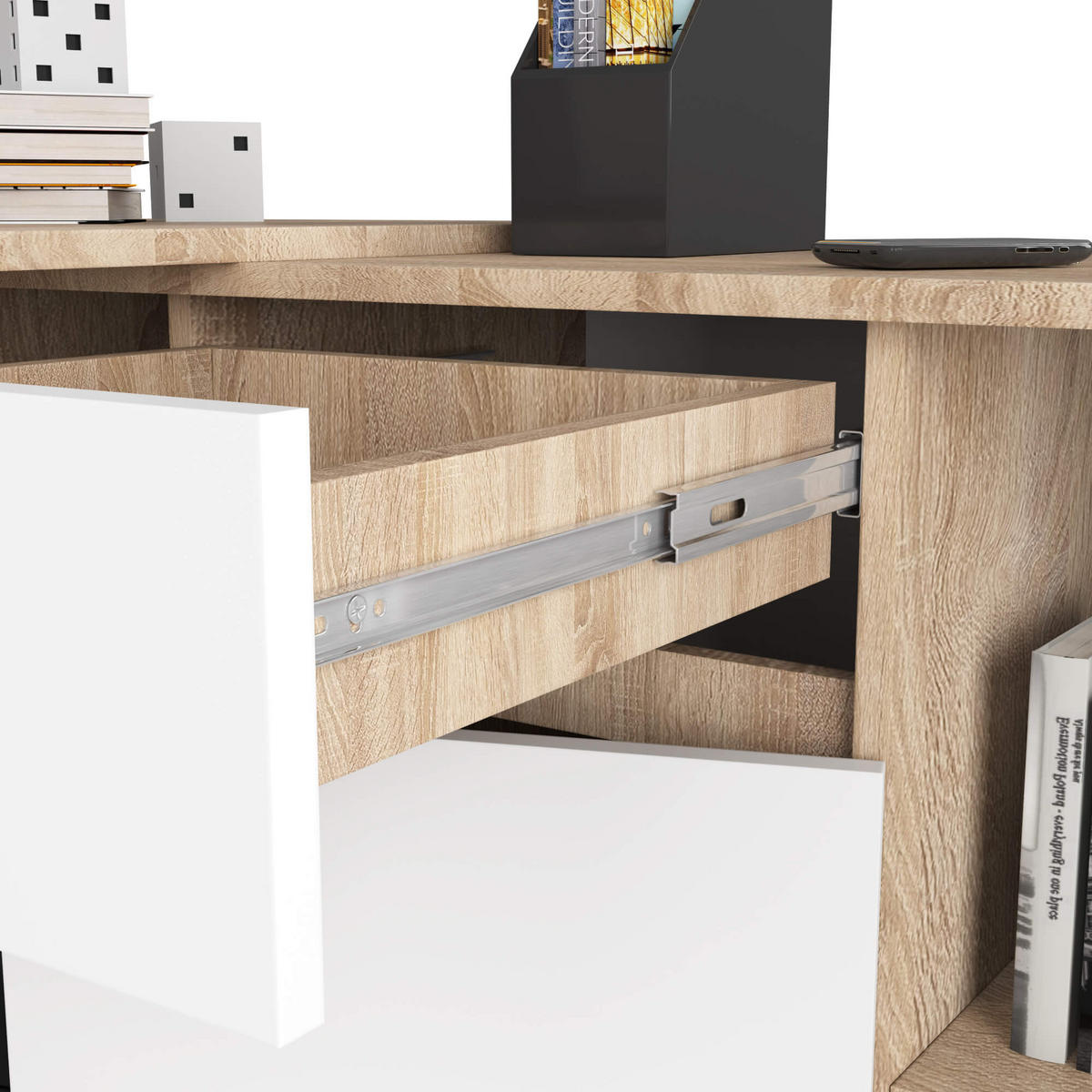 ECKSCHREIBTISCH Sonoma Eiche, Weiß 120x126x79 cm - Weiß/Sonoma Eiche, Holzwerkstoff (126/120/79cm) - Akord