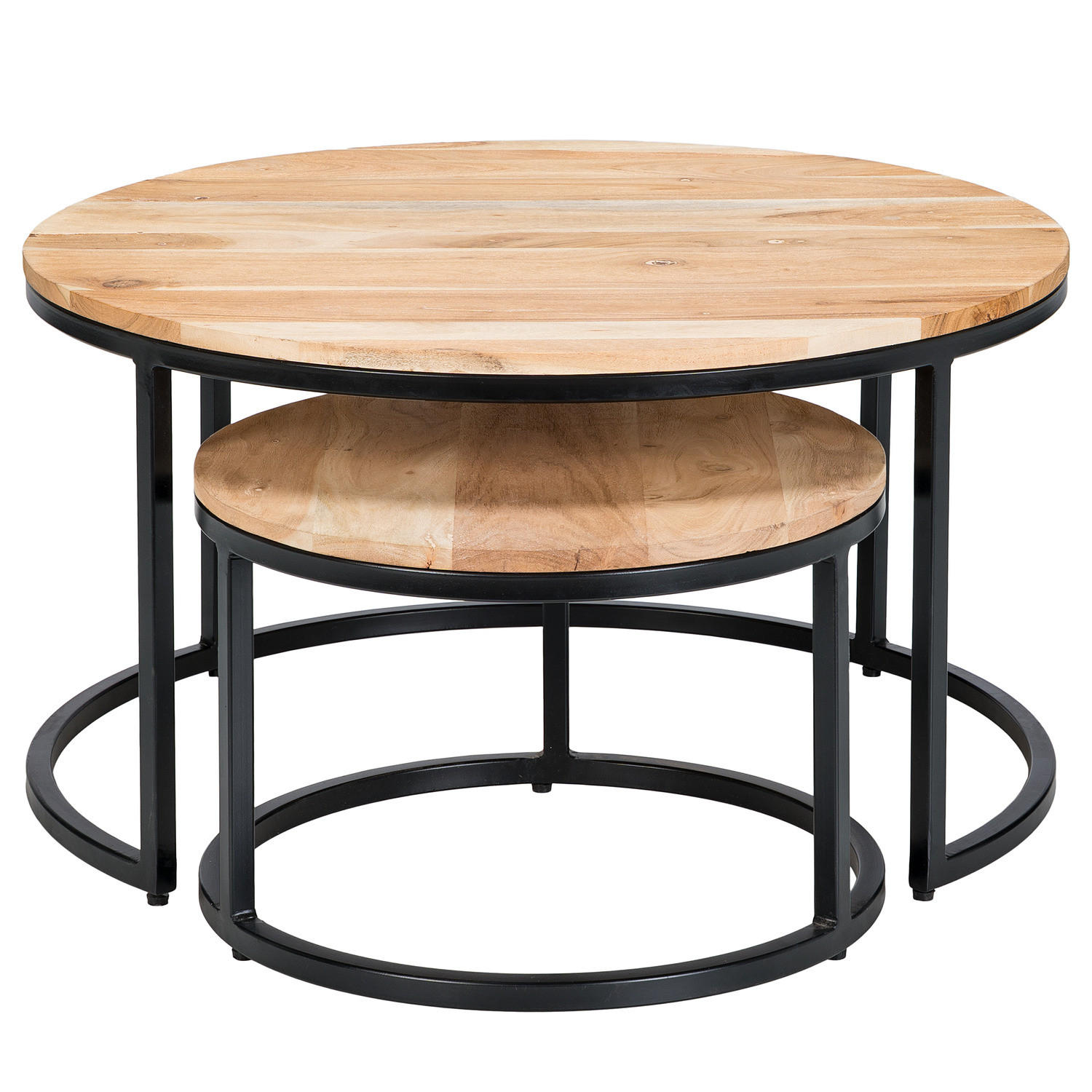 COUCHTISCH-SET - 2-teilig - Schwarz/Akaziefarben, Holz (80/80/42cm) - home24