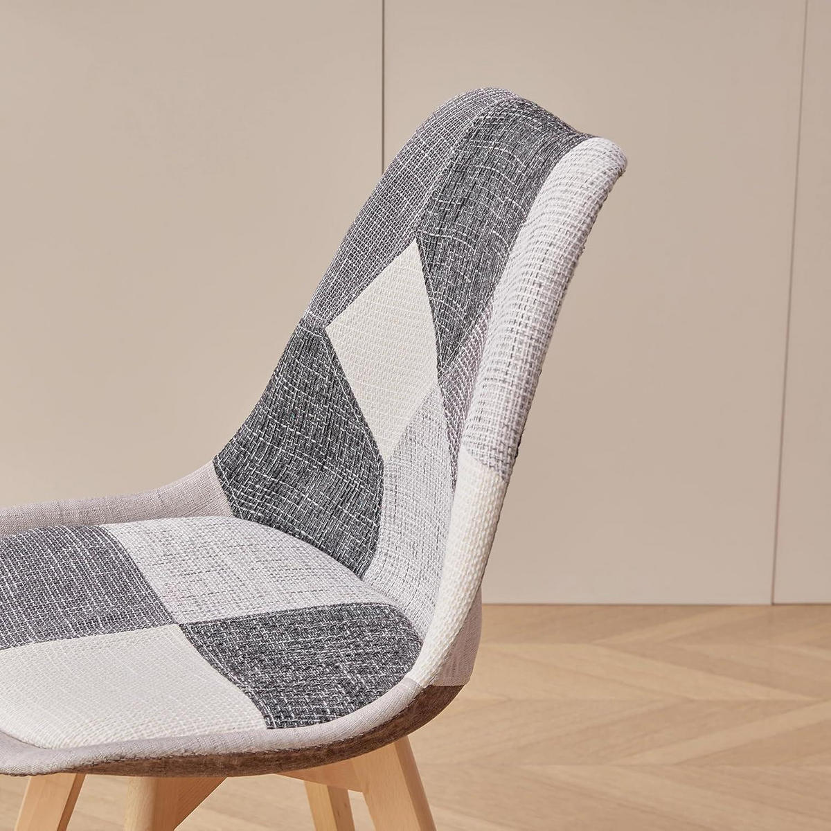 ESSZIMMERSTUHL 2-teiliges Set Patchwork Grau Stoff Massivholzbeine - Multicolor, Textil (49/83/42cm)