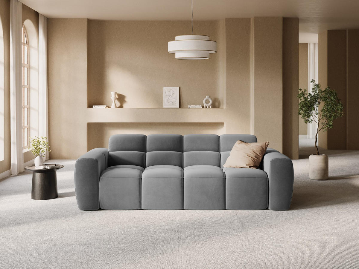 SOFA Lisa aus Samt hellgrau 3 Sitzplätze - Hellgrau, Textil (101/77/216cm) - Micadoni