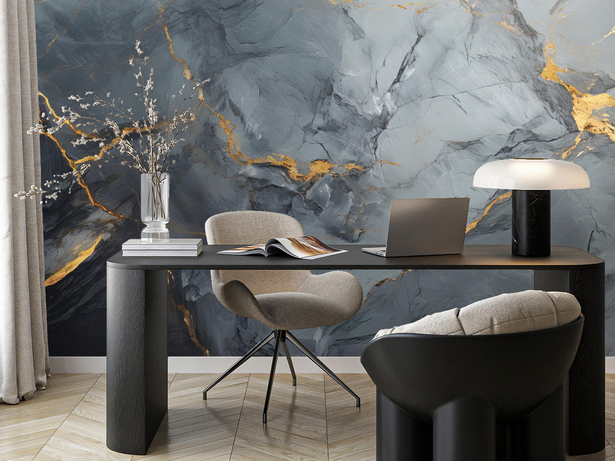 FOTOTAPETE Natürliche Marmorstruktur 400x280 - Goldfarben/Schwarz, Papier (400/280cm) - Muralo