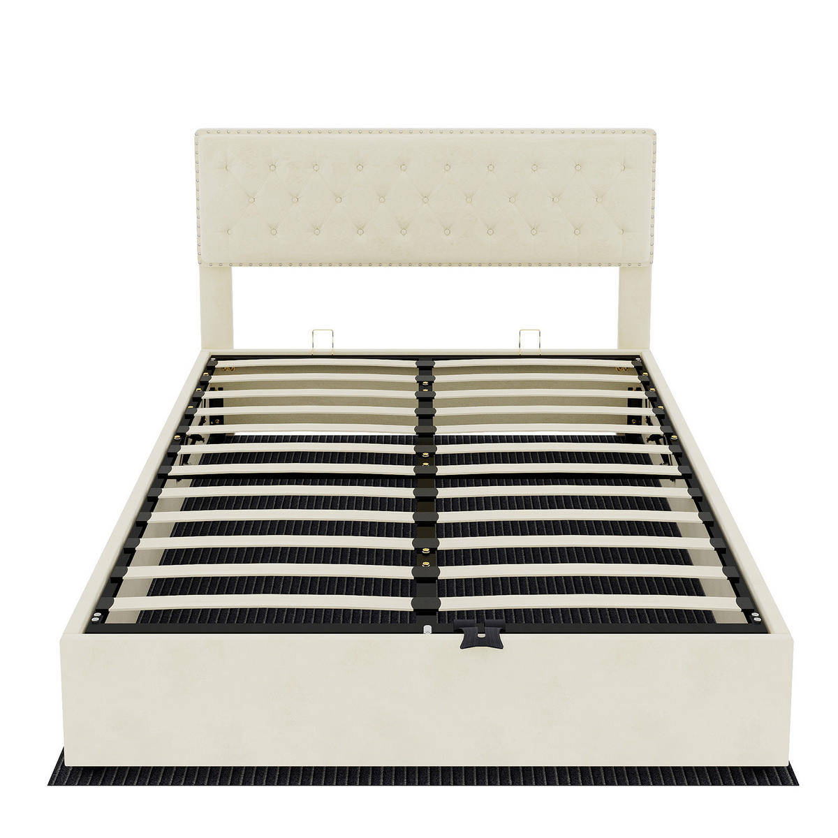 BETT mit Stauraum 160x200 cm Stoff Beige inkl. Matratze - Beige, Metall (160/200cm) - Meubliv