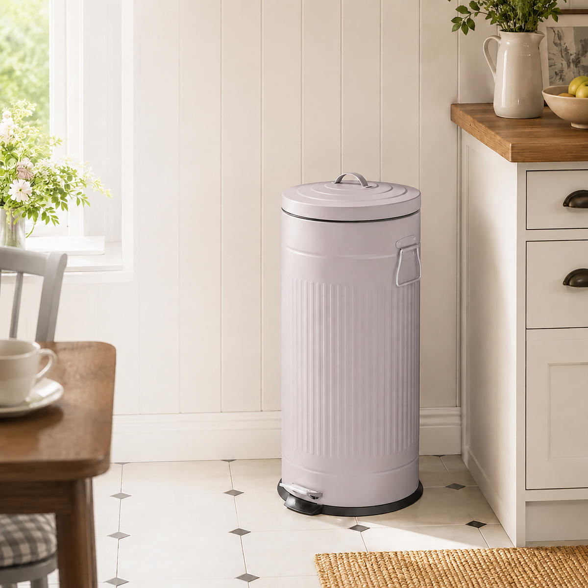 TRETEIMER Grau 30 l Soft-Close Metall - Grau, Kunststoff/Metall (29.5/67/29.5cm) - Relaxdays