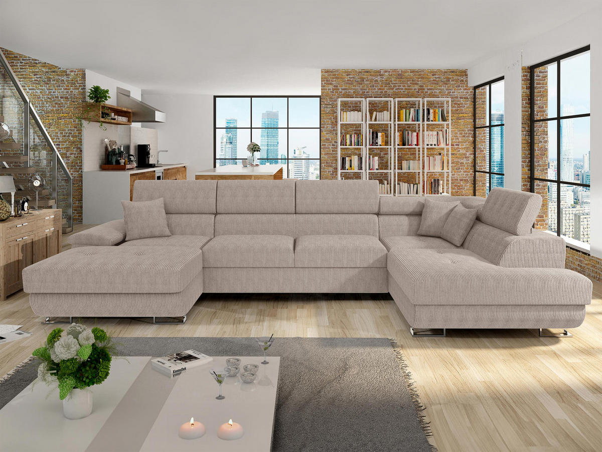 WOHNLANDSCHAFT Cotere Bis Cord, Seite: Rechts - Sahara, Holz/Textil (345/91/202cm) - MIRJAN24