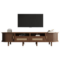LOWBOARD Retro Holz-Rattan Design mit Schiebetüren und Schubladen Holzoptik MDF 170/40/40 Wohnzimmermöbel - Mooreichefarben, Holzwerkstoff/Metall (170/40/40cm) - EVRYAE