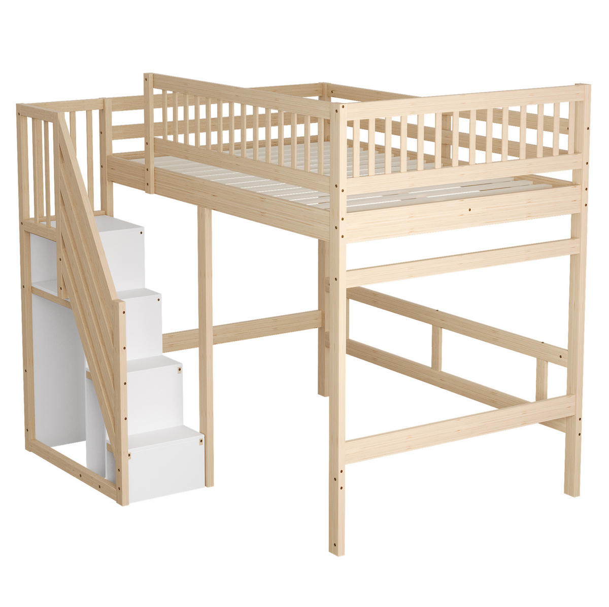 HOCHBETT mit Stauraumtreppe 140x200 cm Massivholz Natur - Braun, Holzwerkstoff (140/200cm) - Beauniv