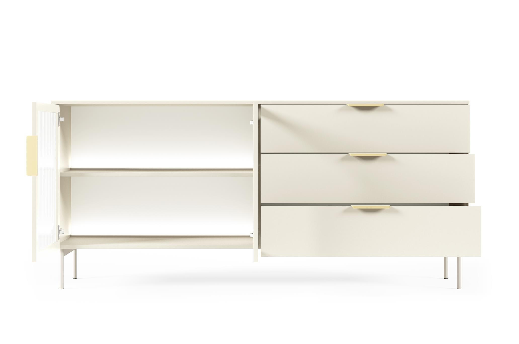 SIDEBOARD Ilumi Kaschmir, Zweitürig mit Schubladen und LED - Kaschmir, Holzwerkstoff (181/83/39cm) - Bettso