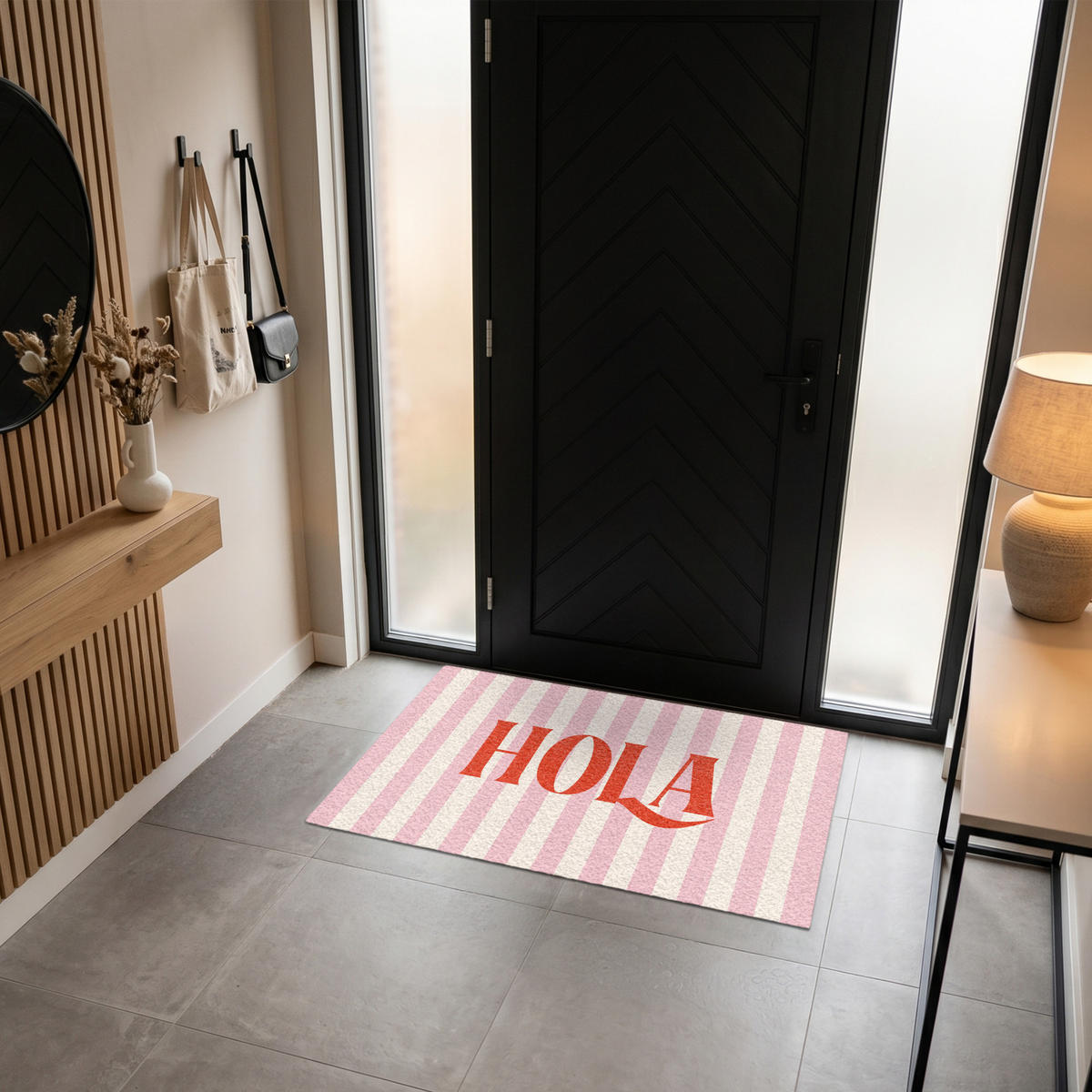 ROHOŽKA Hola - Citát - Pruhy - Pastelová - Růžová - Červená - Bílá 120x80 cm - růžová, textil/umělá hmota (120/0.4cm) - MuchoWow