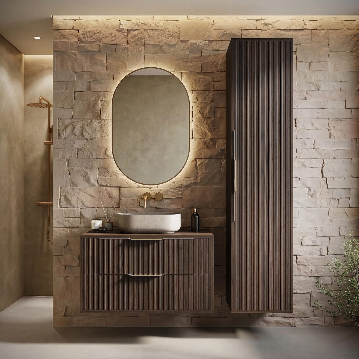 BADEZIMMERSCHRANK Rimini mit 1 Tür Walnuss Braun - 38 x 33 x 170 cm - Walnussfarben/Braun, Holz (33/170/38cm) - Badplaats