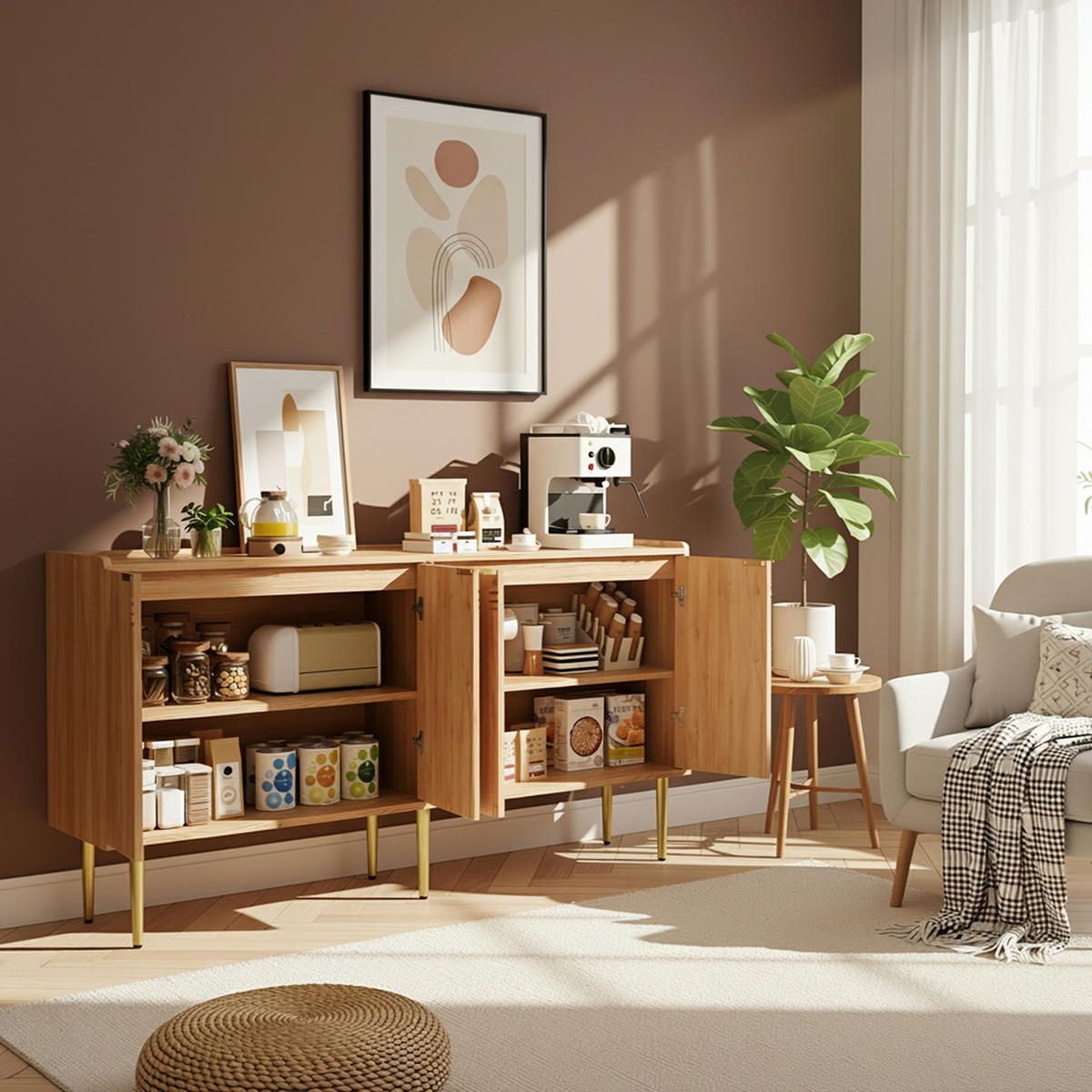 SIDEBOARD 140 cm in Natur Holzoptik mit 3D-Bogenfronten - Eiche San Remo/Naturfarben, Holzwerkstoff (140/75/38cm) - Urban Meuble