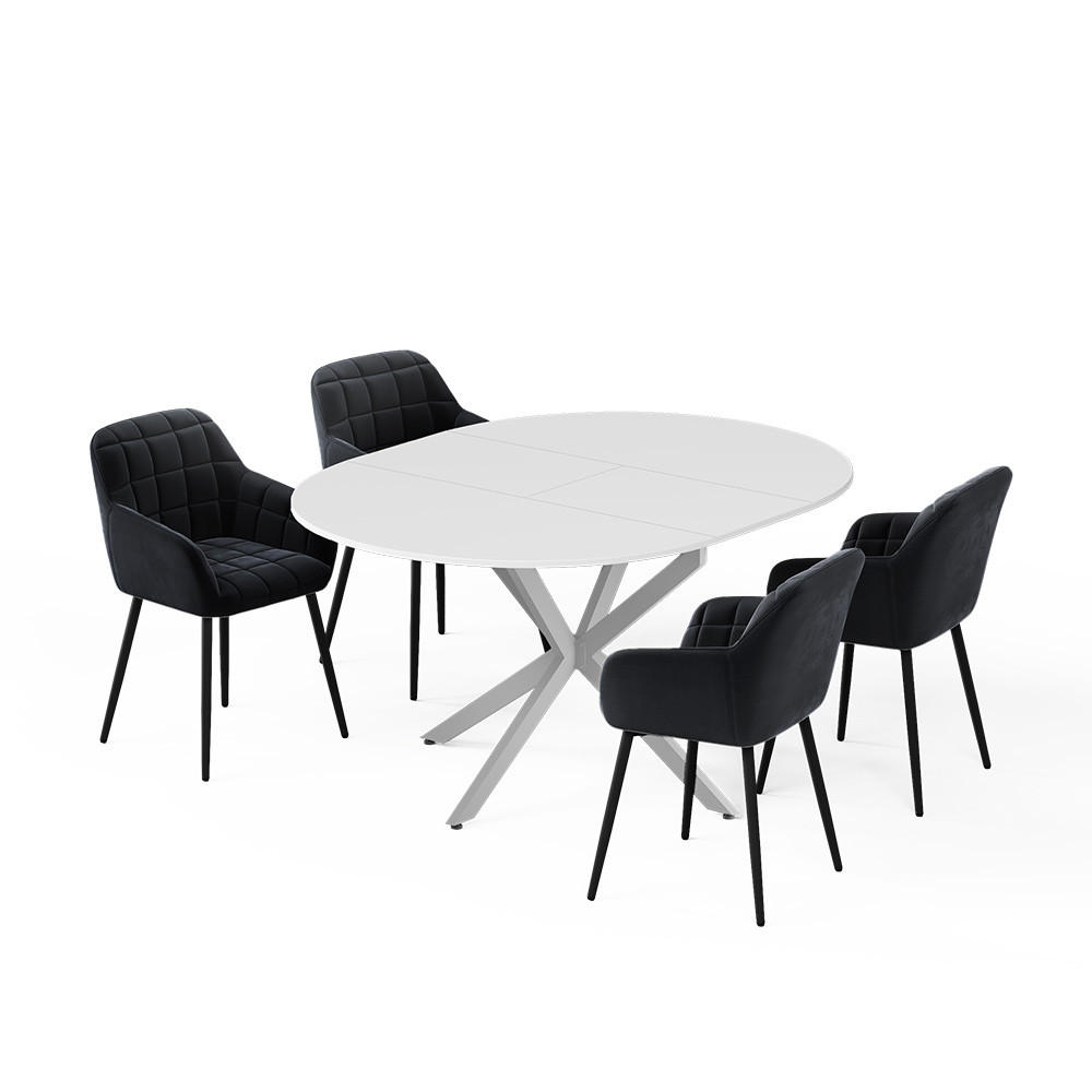 Vicco JÍDELNÍ STŮL SESTAVA Loyd, Bílá/Šedá, 120 x 120 cm se 4 jídelními židlemi (černé)
