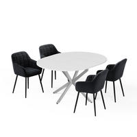 ESSTISCH-SET Loyd, Weiß/Grau, 120 x 120 cm mit 4 Esszimmerstühlen (Schwarz) - Weiß/Grau, Holzwerkstoff (120/76.5/120cm) - Vicco