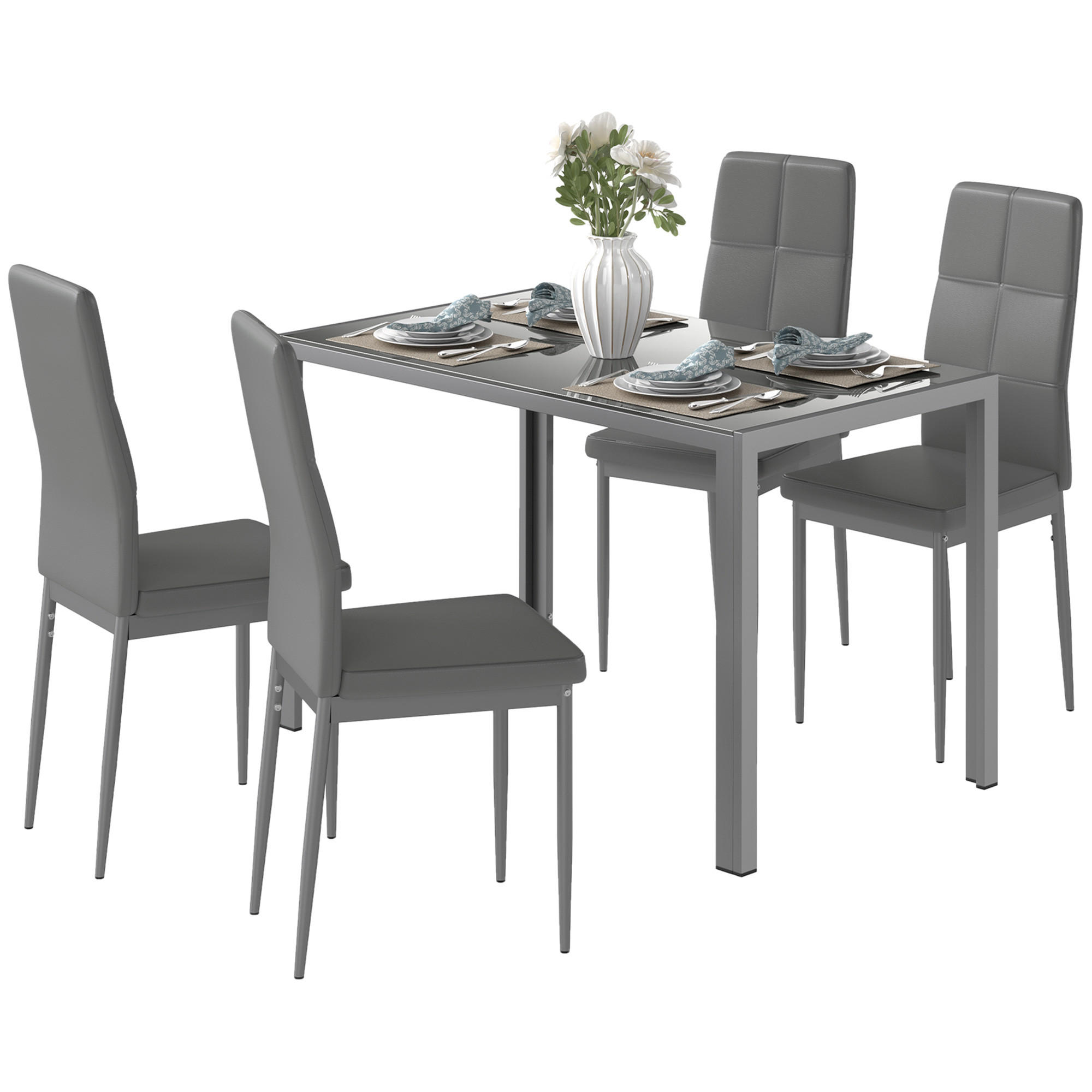 ESSGRUPPE mit 4 Stühlen, Küchentisch mit Kunstlederstühlen, 120 x 70 x 75 cm, grau - Grau, Metall (120/75/70cm)
