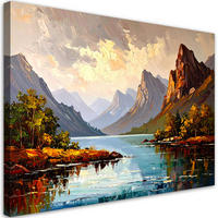 LEINWANDBILD Fluss Bäume Berglandschaft 60x40cm - Braun, Textil (60/40cm) - Feeby