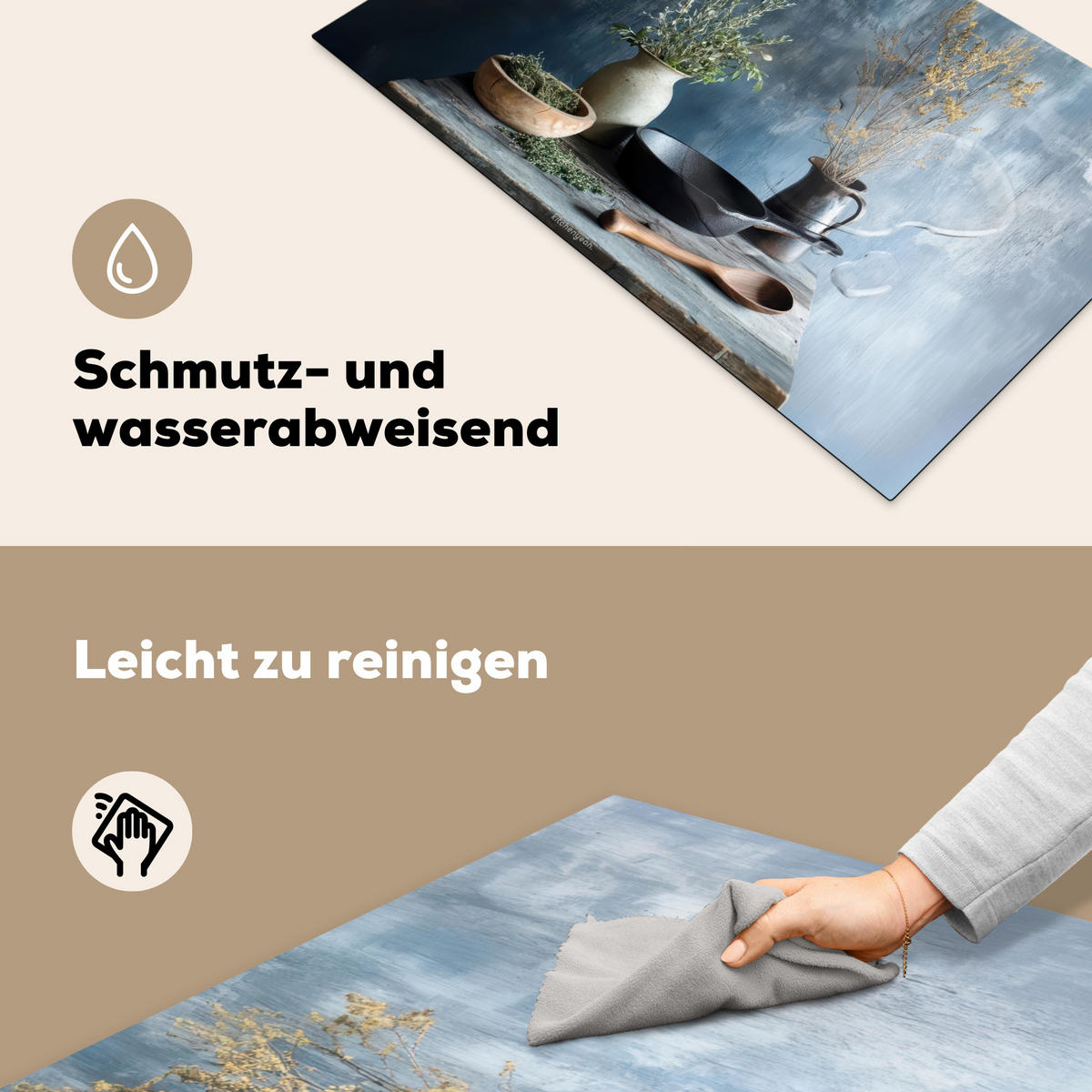 HERDABDECKPLATTE Stilleben - Kräuter - Rustikal Ceranfeldabdeckung 85x52 cm - Blaugrau, Kunststoff (85/52/0.2cm) - MuchoWow