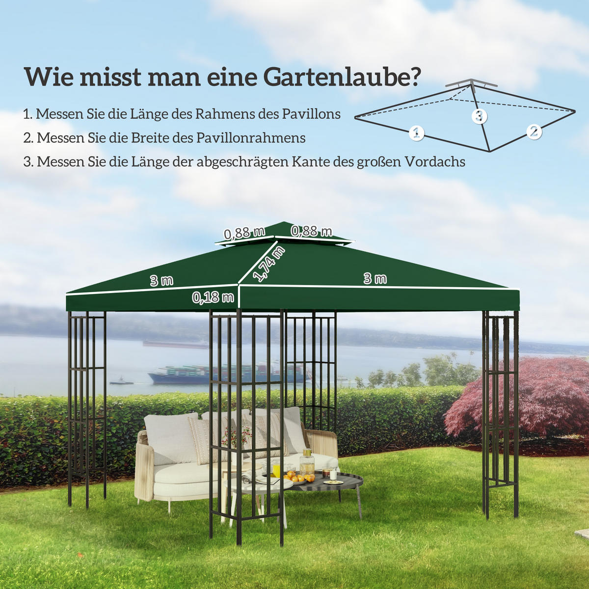 OUTSUNNY Ersatzdach für Pavillon 3x3 m, wasserabweisendes Pavillondach aus Polyester für Gartenpavillon und Partyzelt, Dunkelgrün - Grün, Textil (300/18/300cm)