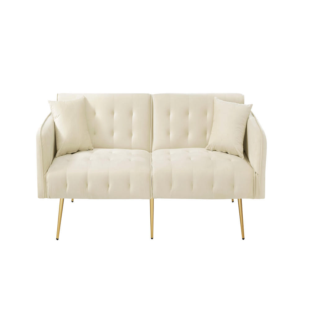 SOFA Zweisitzer Sofabett Velours Verstellbare Lehne Großzügig Schlaffunktion - Beige, Holz (89.92/18.03/80.52cm) - FLIEKS
