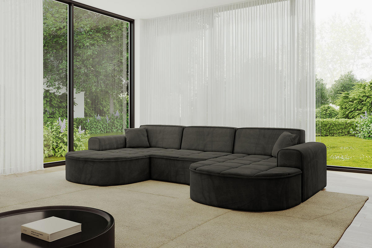 WOHNLANDSCHAFT TARO-U1 - 303x171x79,5 cm Schwarz - Schwarz, Holzwerkstoff/Textil (303/79.5/171cm) - ALTDECOR