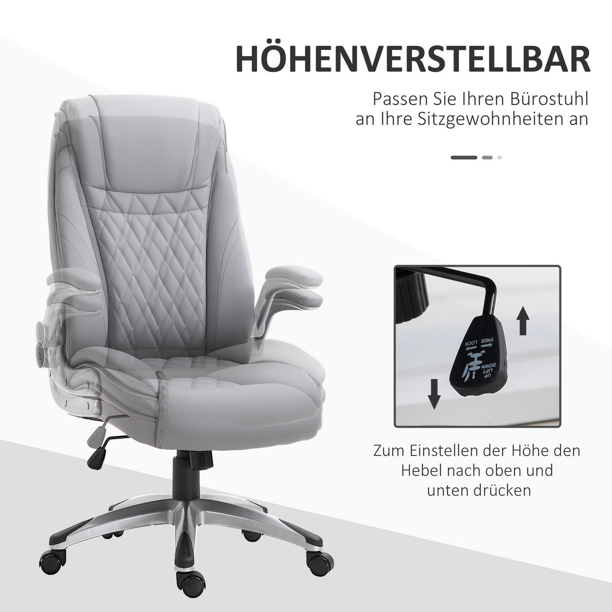 BÜROSTUHL, Kunstleder, Grau - Grau, Kunststoff (71/121/70cm) - Vinsetto