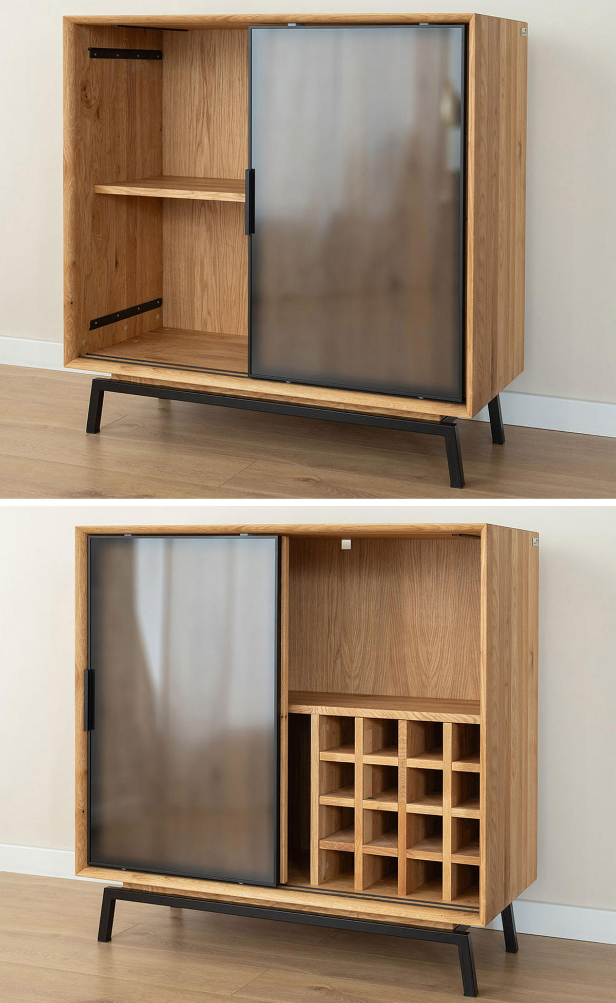 WEINREGAL Modern Loft Eiche Natur 101 / 45 / 101cm - Eichefarben/Schwarz, Holz (101/101/45cm) - Feldmann-Wohnen