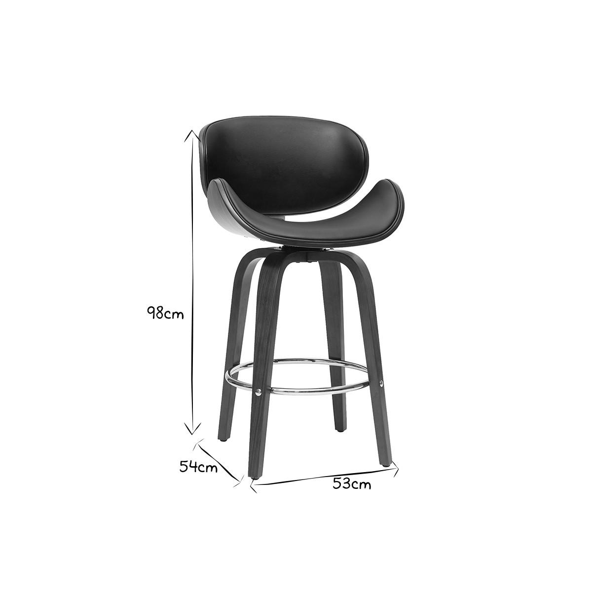 BARHOCKER Design Schwarz Dunkles Holz 65 cm WALNUT - Walnussfarben, Textil (54/98/53cm) - Miliboo