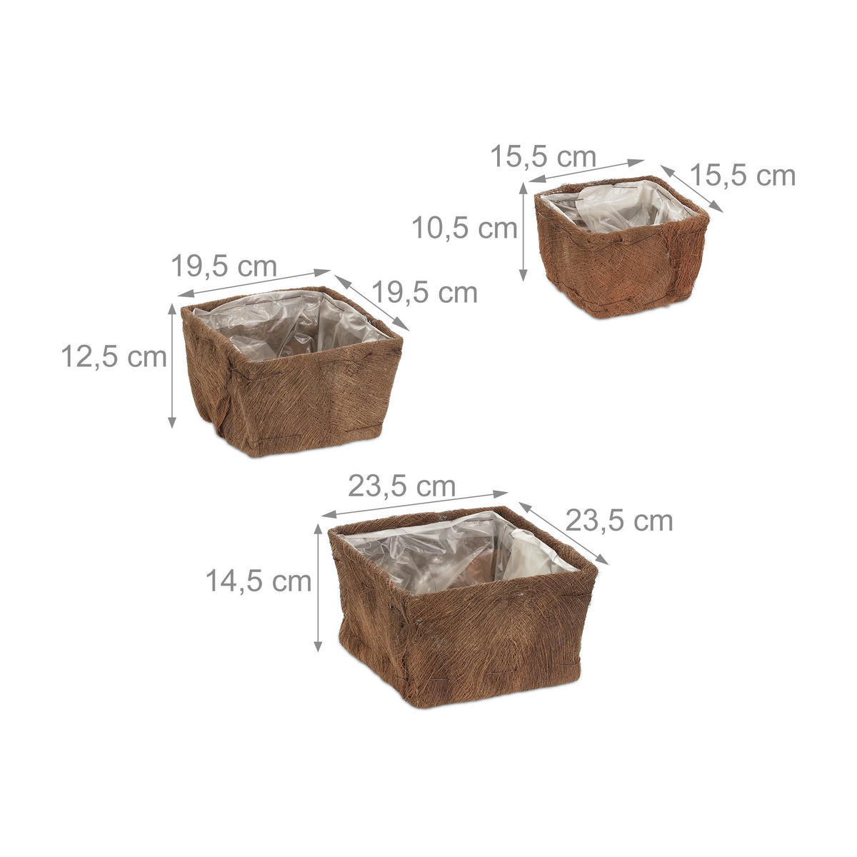 3XBLUMENTOPF - Braun, Holz/Kunststoff (23.5/14.5/23.5cm) - Relaxdays