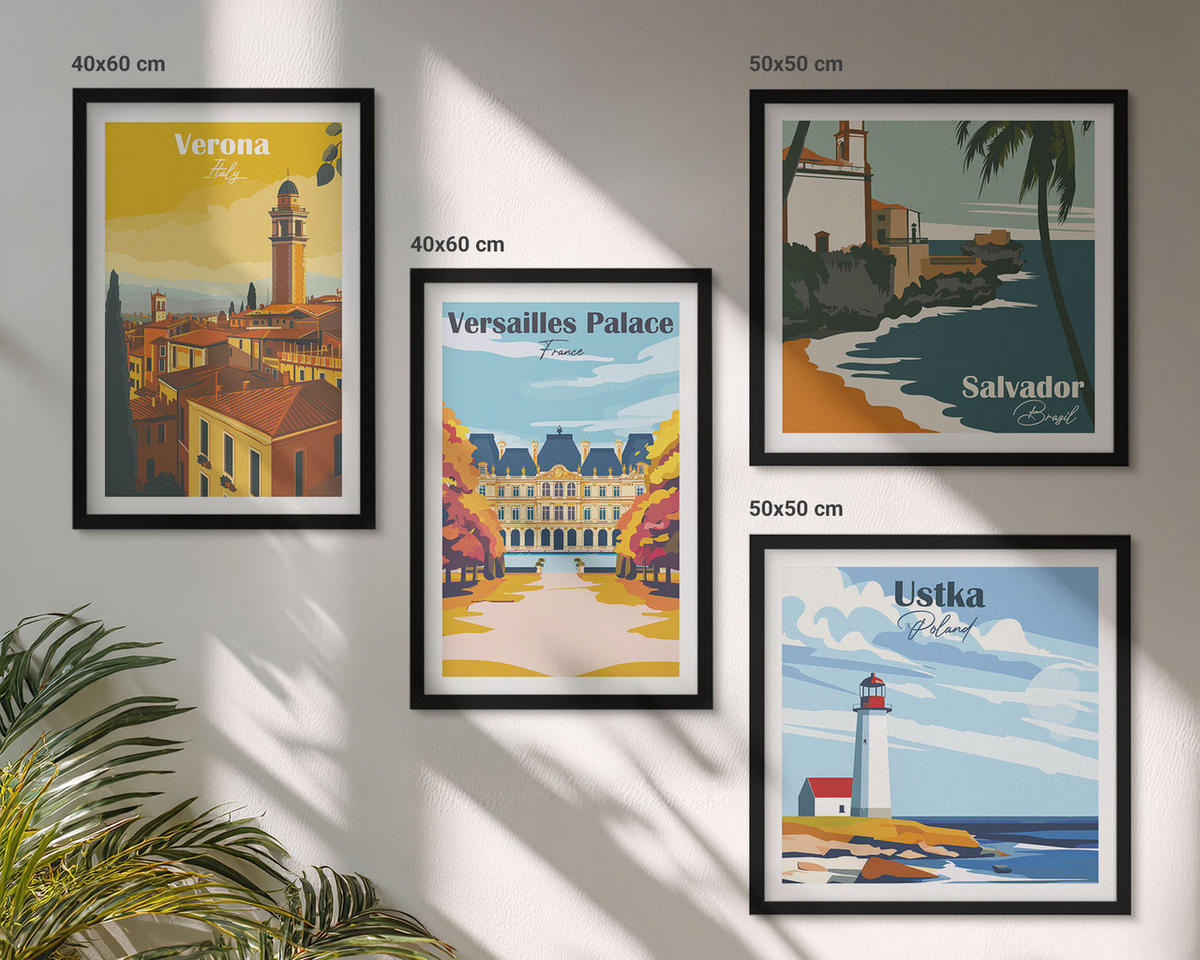 WANDBILDER 4er-Set - 50x50 cm & 40x60 cm Schwarzer Rahmen - Blicke auf berühmte Orte am Meer - Schwarz, Kunststoff (50/50cm) - ArtPrintCave