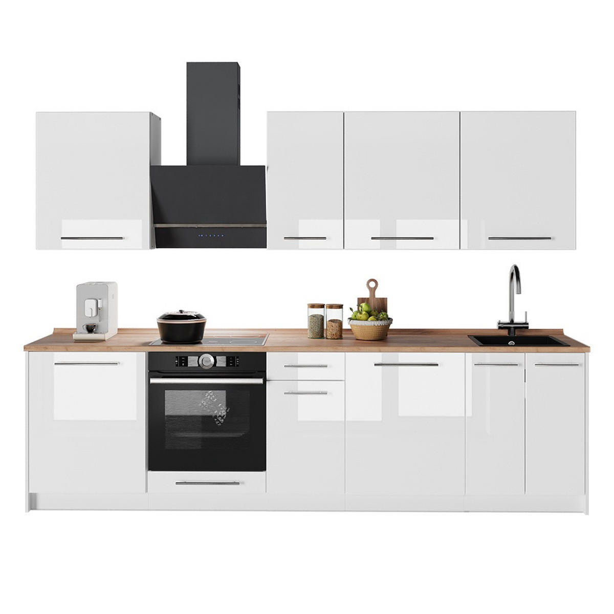 KÖK Fame-Line, Vit högblank/Vit, 280 cm utan bänkskiva - Vit/Vit högglans, Träbaserade material (280/206.8/51.6cm) - Vicco