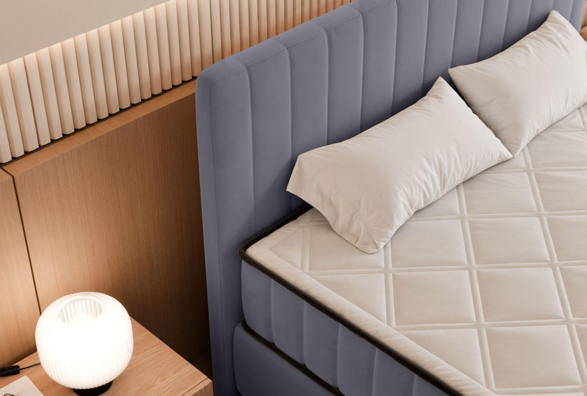 BOXBETT Mufasso Hellgrau Samtbezug 160x200 cm - Hellgrau/Schwarz, Textil/Metall (160/200cm) - Selsey