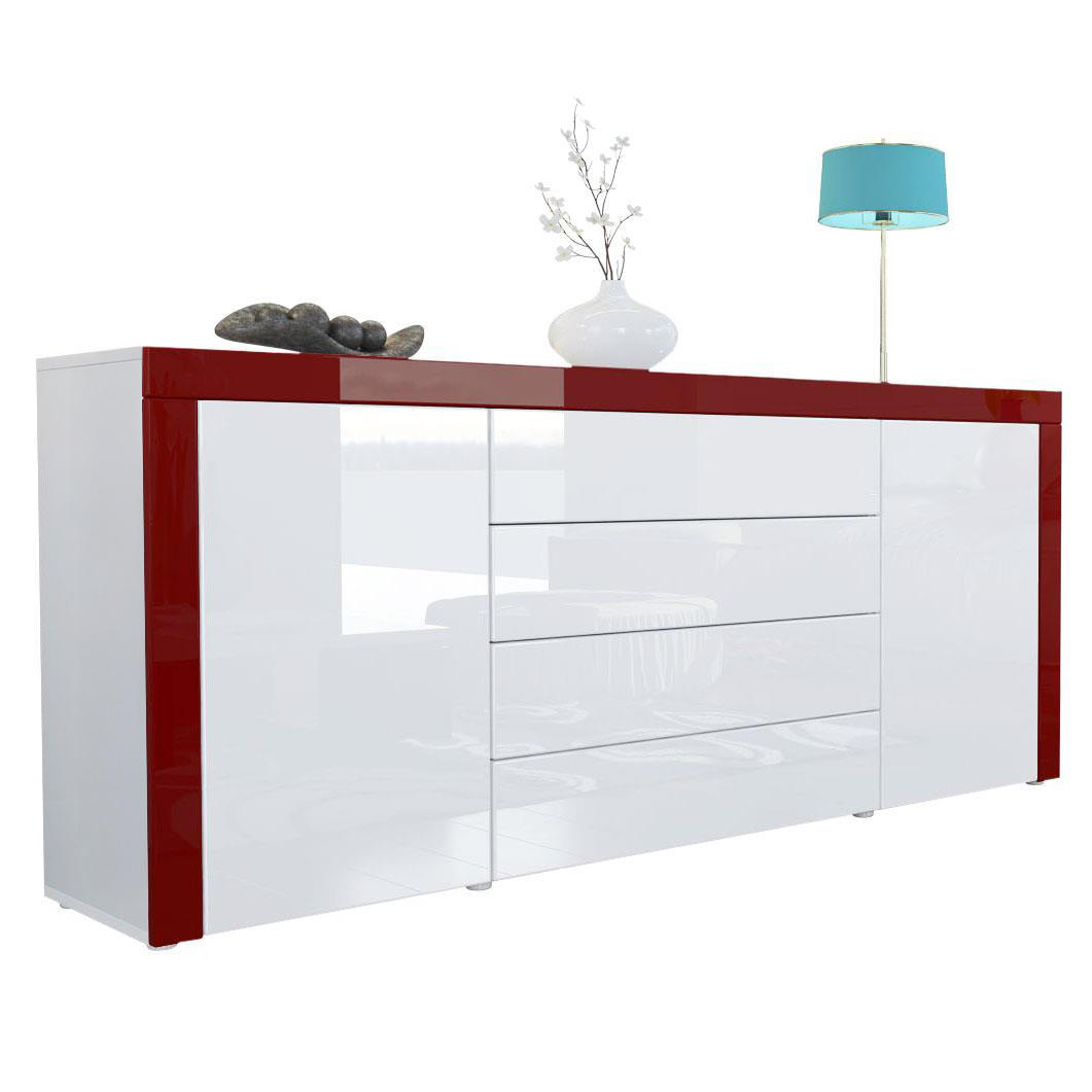 SIDEBOARD La Paz Weiß Hochglanz / Bordeaux Hochglanz - Weiß Hochglanz, Holzwerkstoff (167/72/35cm) - Vladon