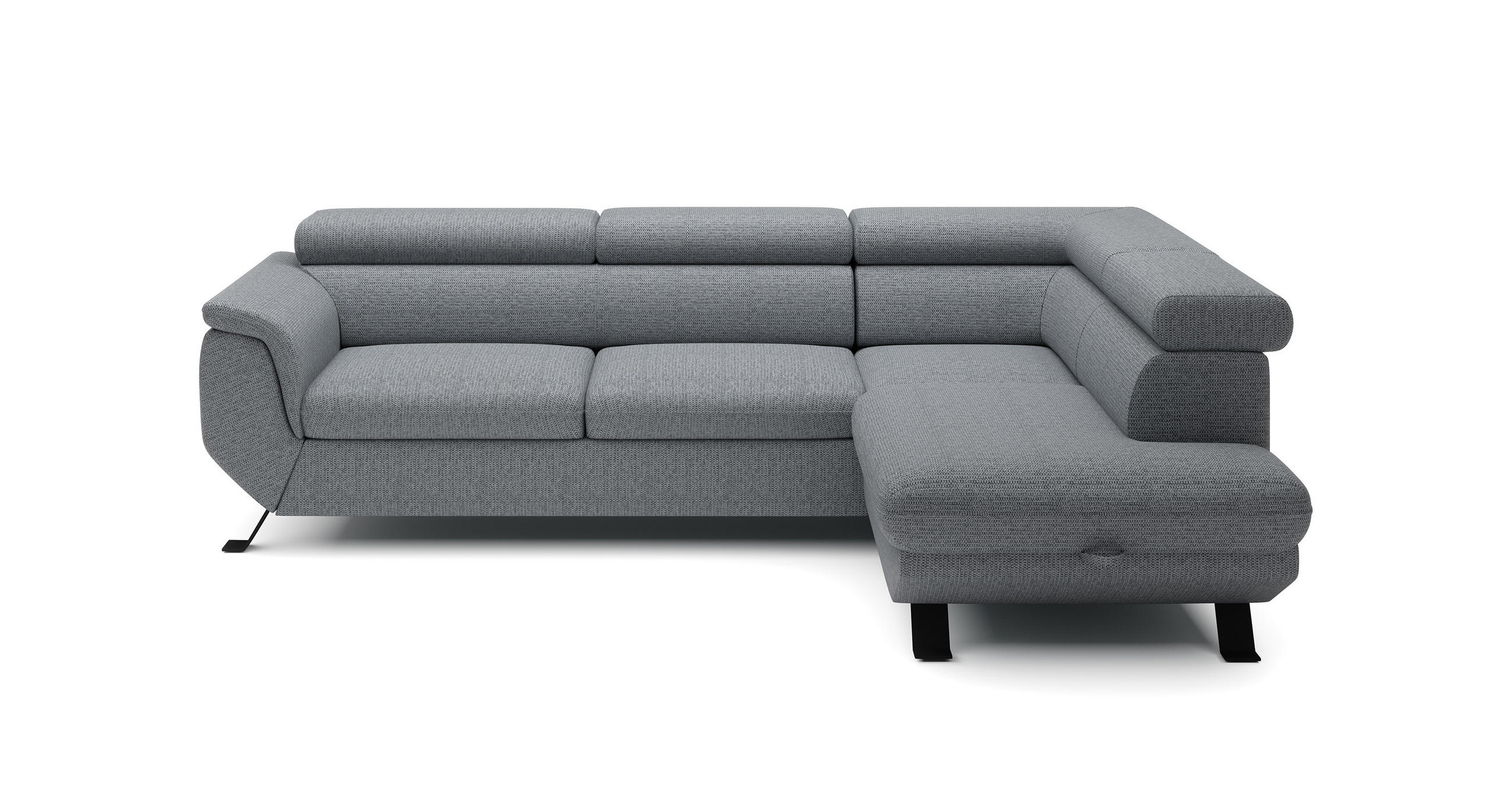 ECKSOFA Raven L mit Schlaffunktion und Bettkasten, Freistehend, Polstersofa mit Verstellbaren Kopfstützen, 257x198x96 cm – Rechte, Grau - Grau, Holz/Textil (256/198cm) - DomoHome