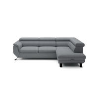 ECKSOFA Raven L mit Schlaffunktion und Bettkasten, Freistehend, Polstersofa mit Verstellbaren Kopfstützen, 257x198x96 cm – Rechte, Grau - Grau, Holz/Textil (256/198cm) - DomoHome