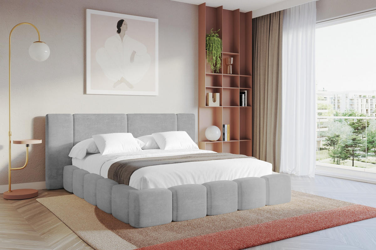 POLSTERBETT mit Bettkasten und Lattenrost, Bett mit Matratze H3/H4 - NILO 140x200 Grau - Hellgrau, Holzwerkstoff/Textil (140/200cm) - ALTDECOR