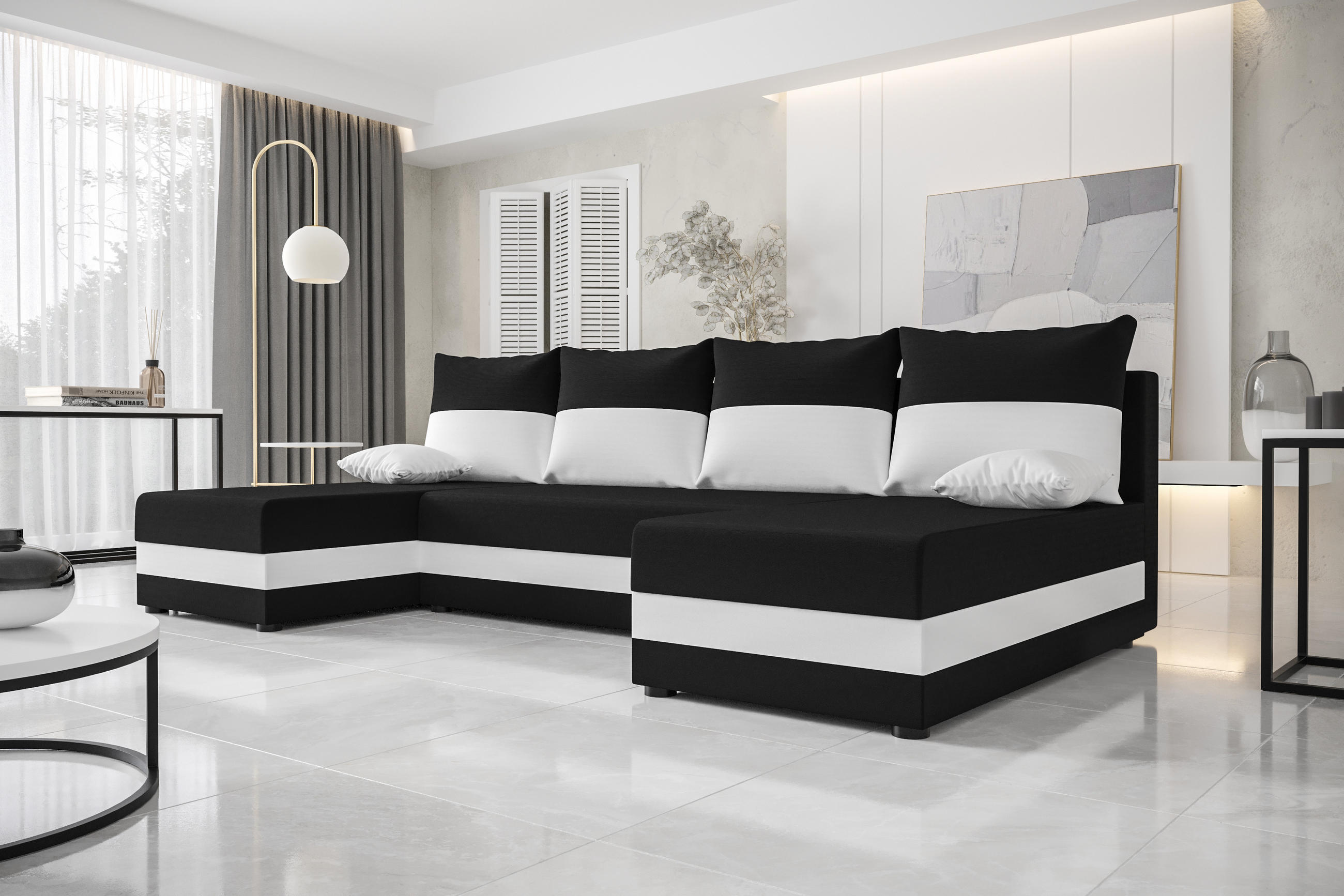 WOHNLANDSCHAFT HEWLET U Rainbow 15+31 mit Schlaffunktion - Schwarz, Textil (310/80/140cm) - Bedante