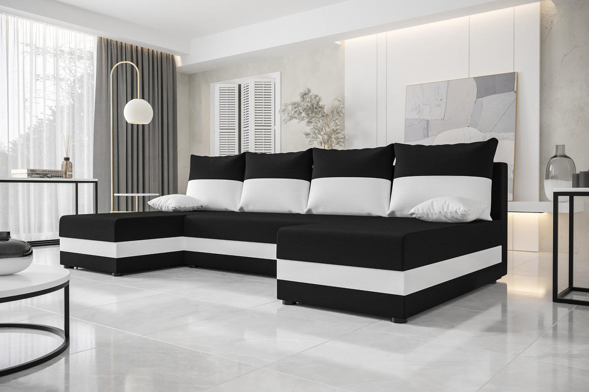 WOHNLANDSCHAFT HEWLET U Rainbow 15+31 mit Schlaffunktion - Schwarz, Textil (310/80/140cm) - Bedante