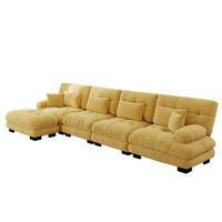 ECKSOFA aus Chenille in Gelb mit beweglichem Ottoman - Gelb, Textil (145/81/406cm) - Modfu