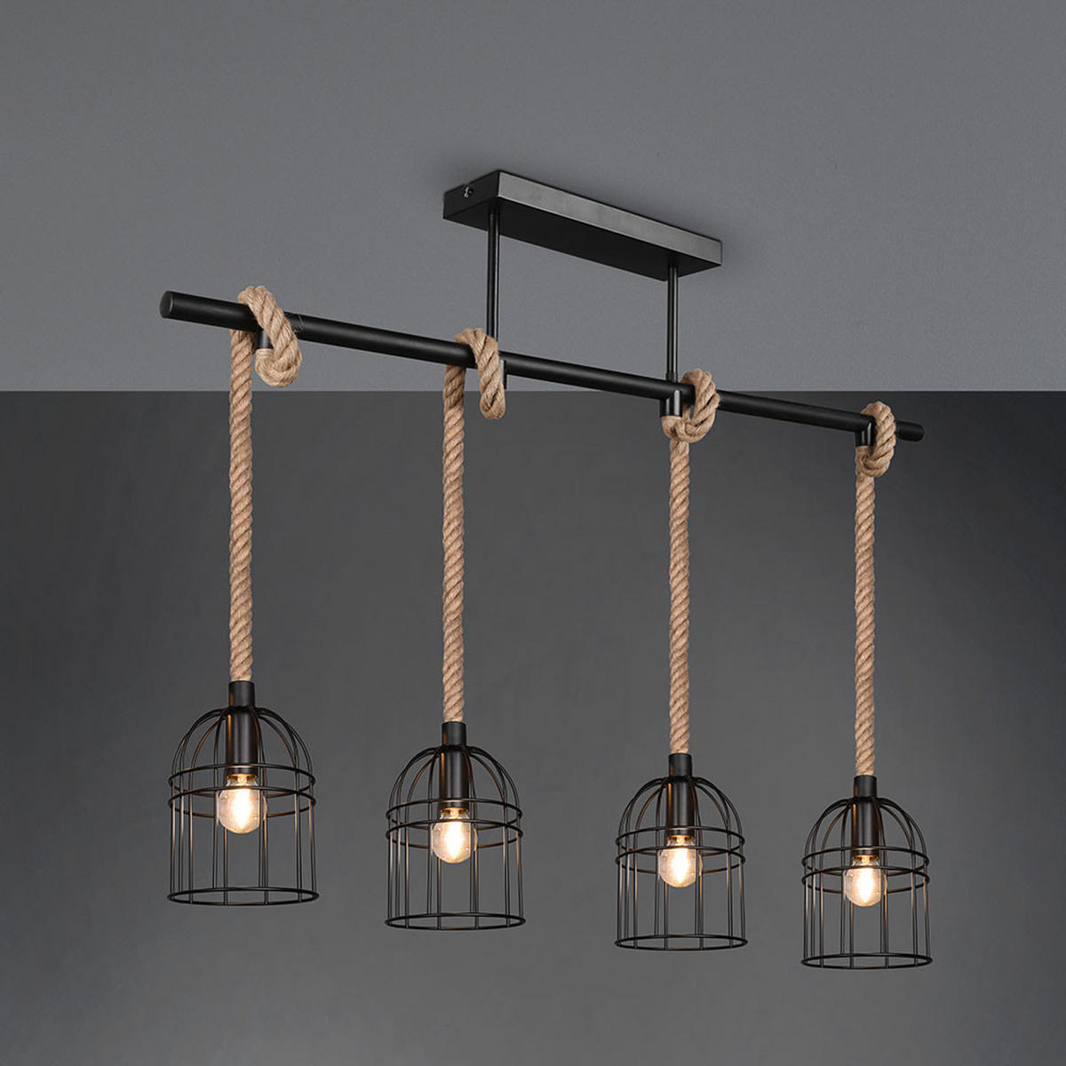 HÄNGELEUCHTE Sisal Schwarz Matt - Schwarz, Metall (90/13/81cm)