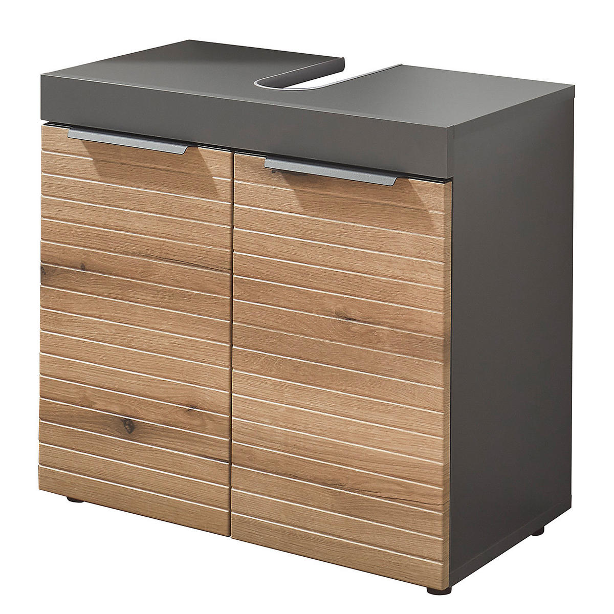WASCHBECKENUNTERSCHRANK - Eichefarben/Graphitfarben, Holzwerkstoff (60/61/35cm) - home24