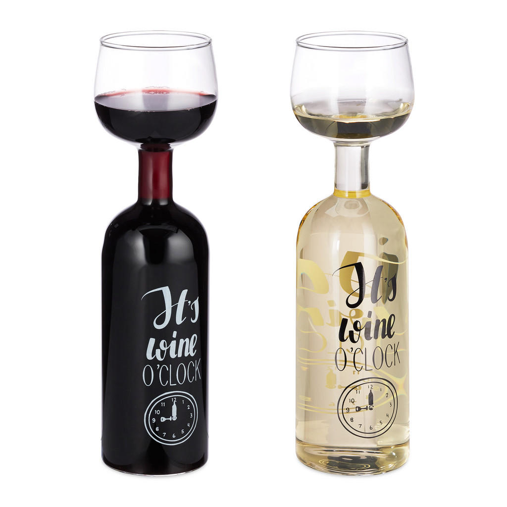 Relaxdays SKLENICE Transparentní 750 ml potisk Its wine oclock
