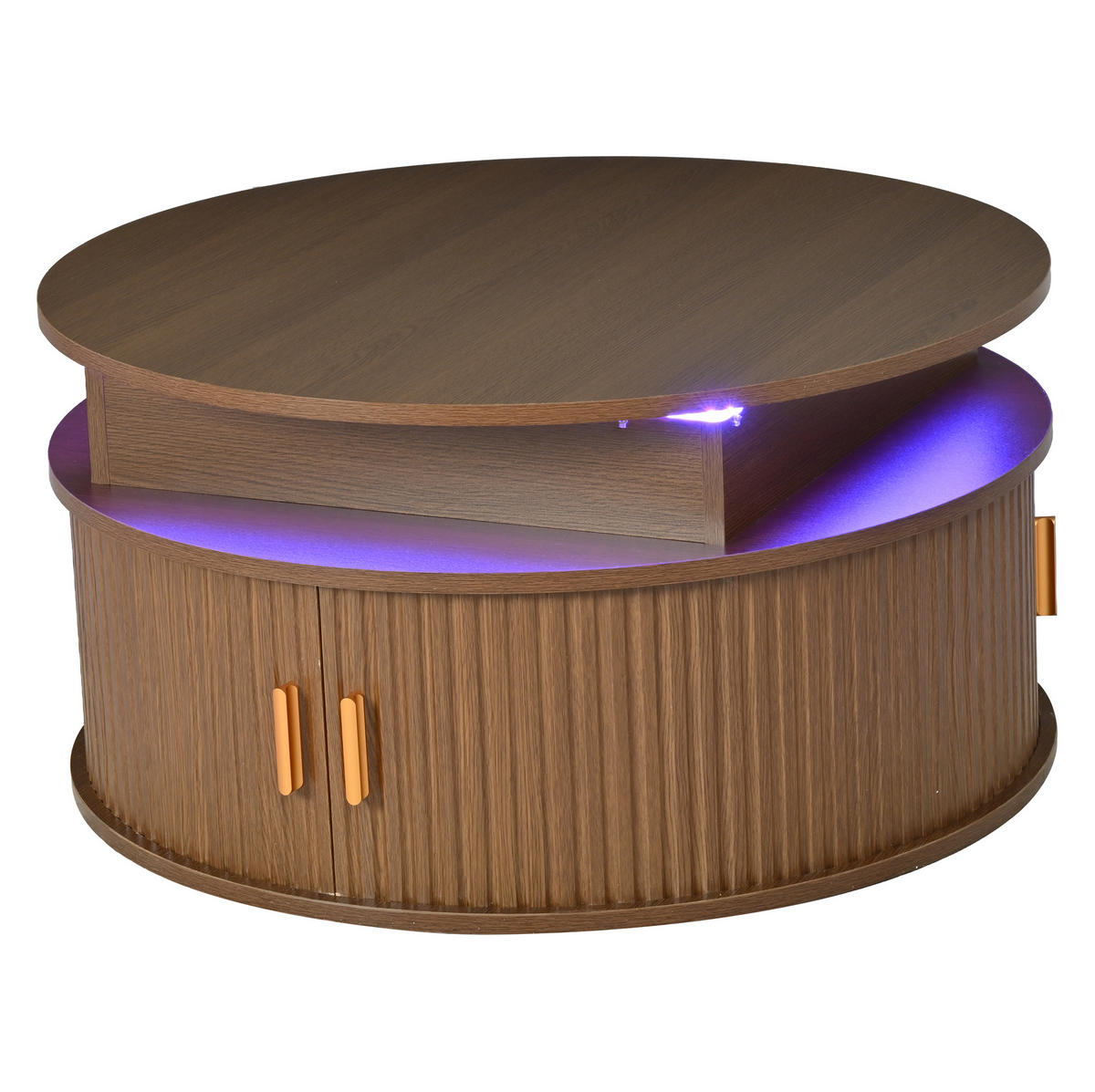 COUCHTISCH 75/75/52 cm aus MDF, höhenverstellbar mit LED-Beleuchtung, Rollladentüren und Stauraum, Walnussfarben - Nussbaumfarben, Holzwerkstoff (75/75/52cm) - Redom