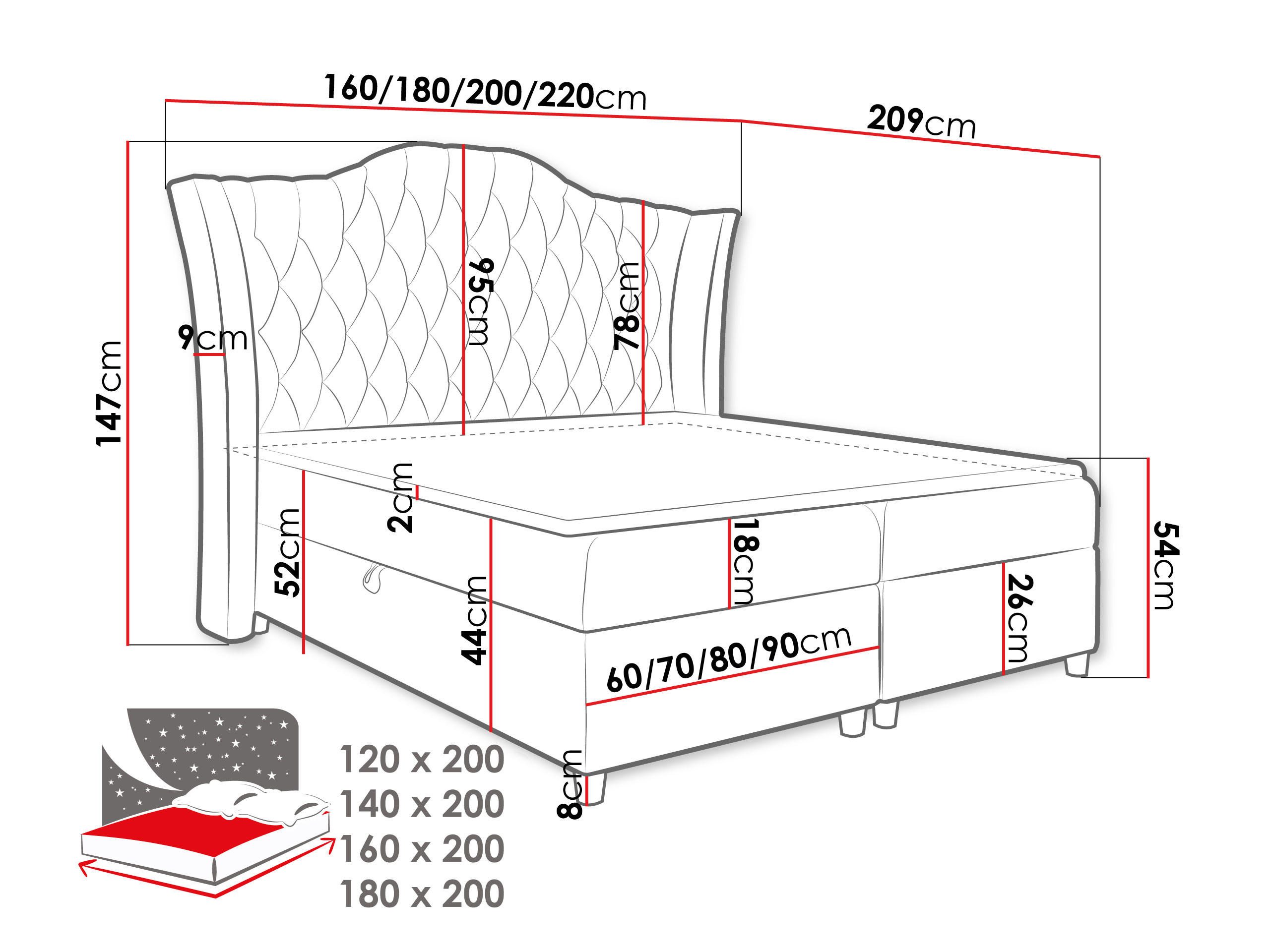 Thumbnail - Mirjan24 Boxbett, Violett, Holz, H3, 120x200 cm, Schlafzimmer, Betten, Boxspringbetten